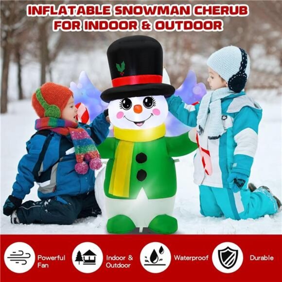 4 Ft Christmas Inflatables Snowman Angel Outdoor Decorations, Blow Up Yard - Picture 3 of 7